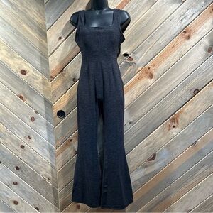 Soft Charcoal Heather Kick Flare Square Neck Built-in Bra Tank Jumpsuit M Short
